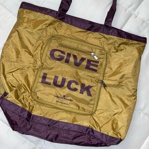 Lucky Brand Purple Tan Packable Nylon Shopper Tote Travel Bag